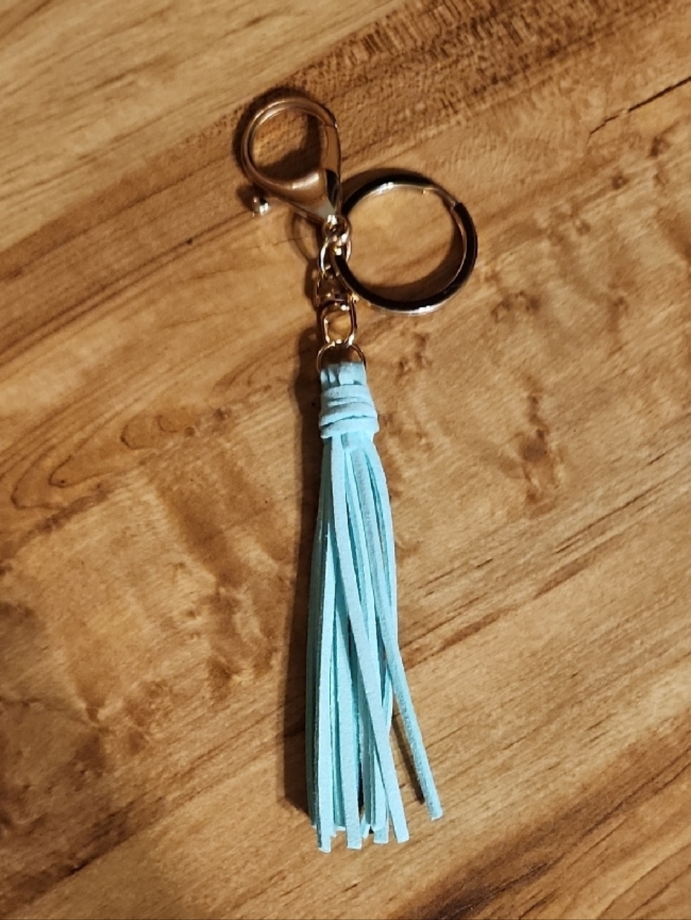 Light Blue Suede Tassel Key & Card Holder Charm with Gold Hardware